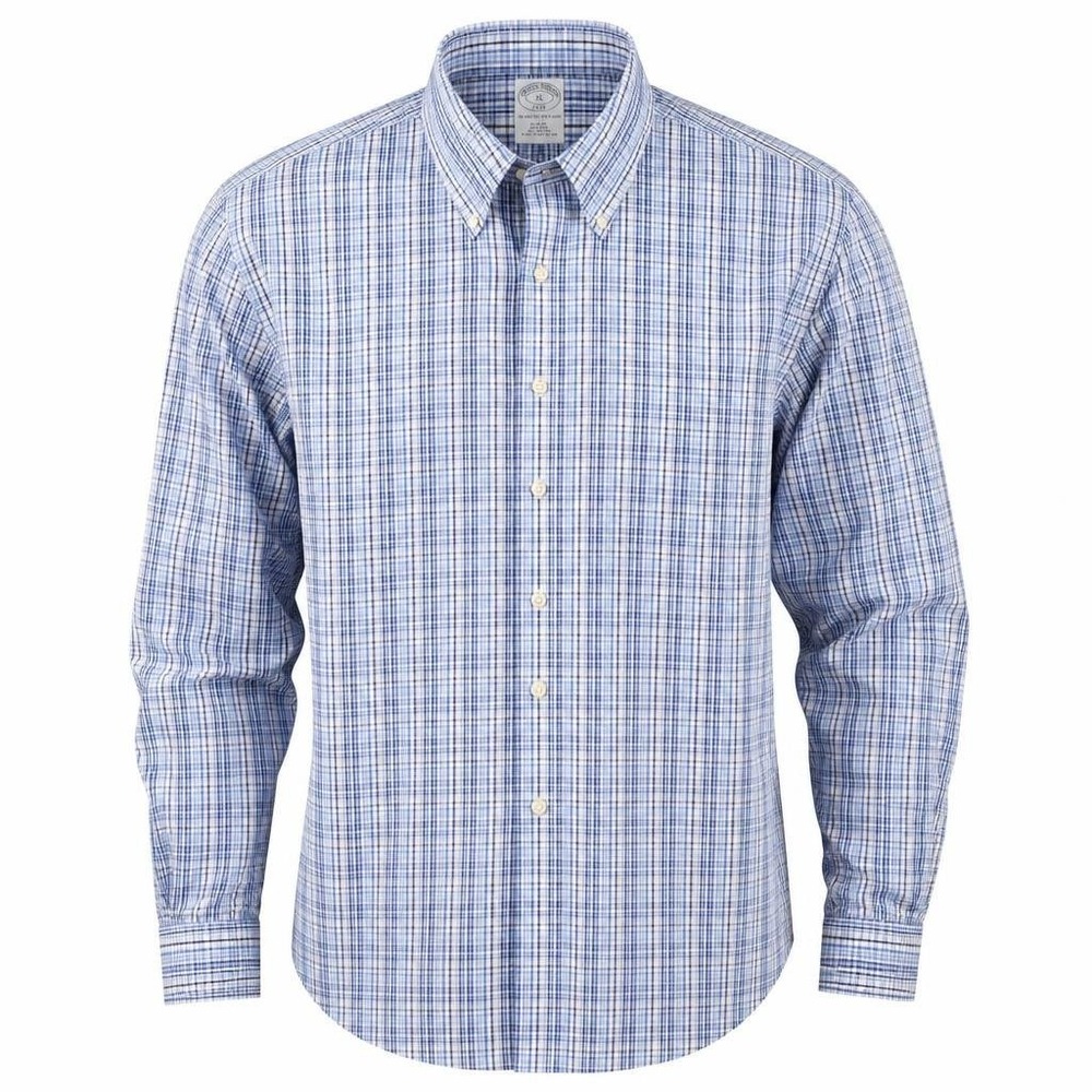 Brooks Brothers Shirt Mens XL Blue Plaid Slim Fit Button Down Preppy Office 346